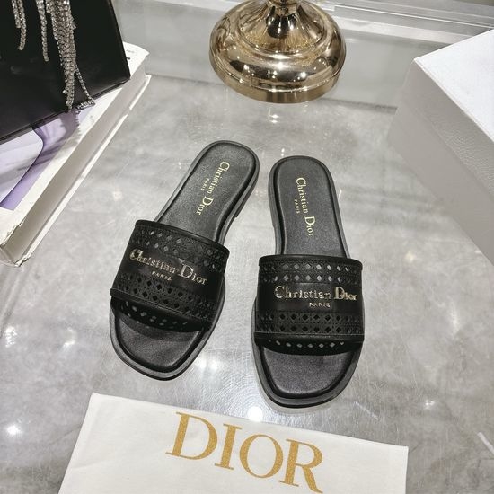 Christian Dior CD Round Toe Flat Slide Sandals with Metal Logo Buckle