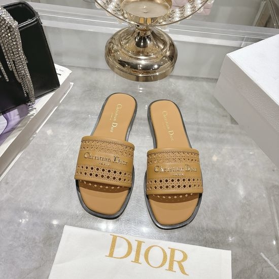 Christian Dior CD Round Toe Flat Slide Sandals with Metal Logo Buckle