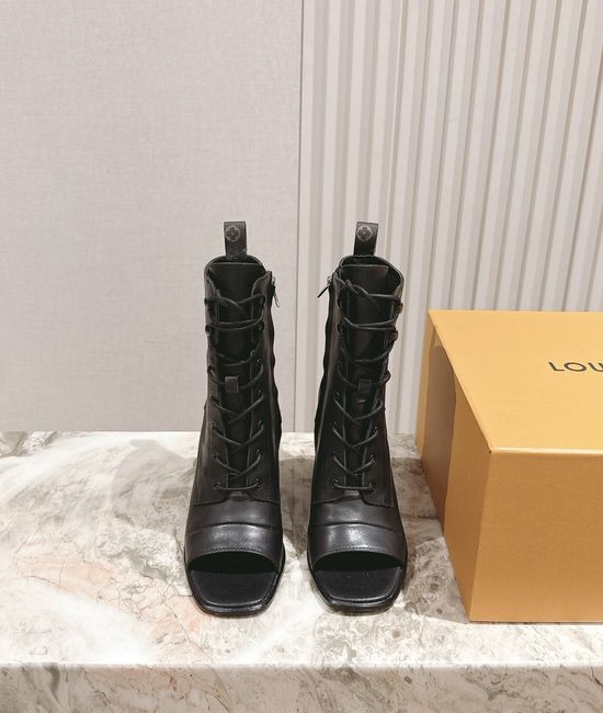 Louis Vuitton LV Peep Toe Lace-up Ankle Boots with Comfortable Height Boost
