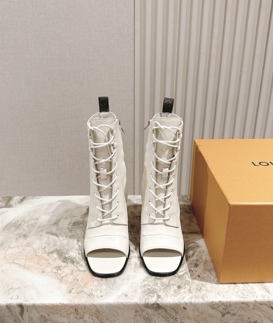 Louis Vuitton LV Peep Toe Lace-up Ankle Boots with Comfortable Height Boost