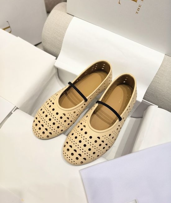 The Row Minimalist Soft Leather Round Toe Ballet Flats with Elastic Strap