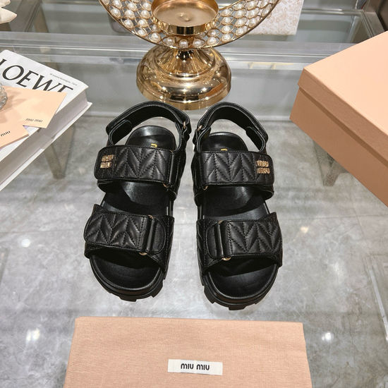 Miu Miu Soft Sheepskin Platform Sandals with Metal Logo Decor