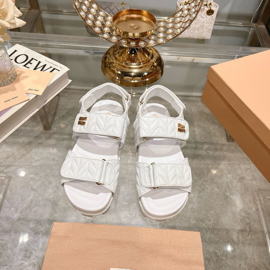 Miu Miu Soft Sheepskin Platform Sandals with Metal Logo Decor