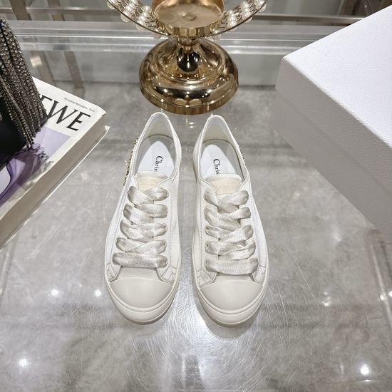 Christian Dior CD Satin White Casual Sneakers with Metal Logo Accents