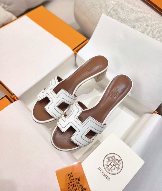 Hermes Embroidered Mid Heel Slide Sandals With Premium Leather Upper