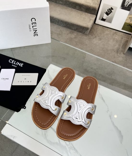 Celine Embossed Logo Calfskin Half Mules with Premium Lining