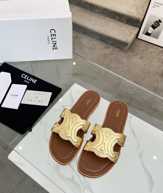Celine Embossed Logo Calfskin Half Mules with Premium Lining