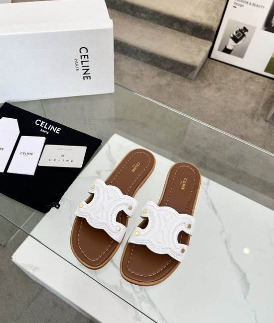 Celine Embossed Logo Calfskin Half Mules with Premium Lining