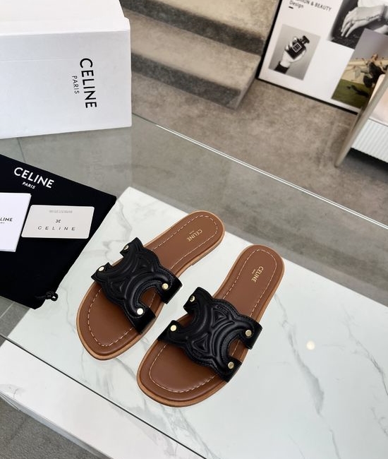 Celine Embossed Logo Calfskin Half Mules with Premium Lining