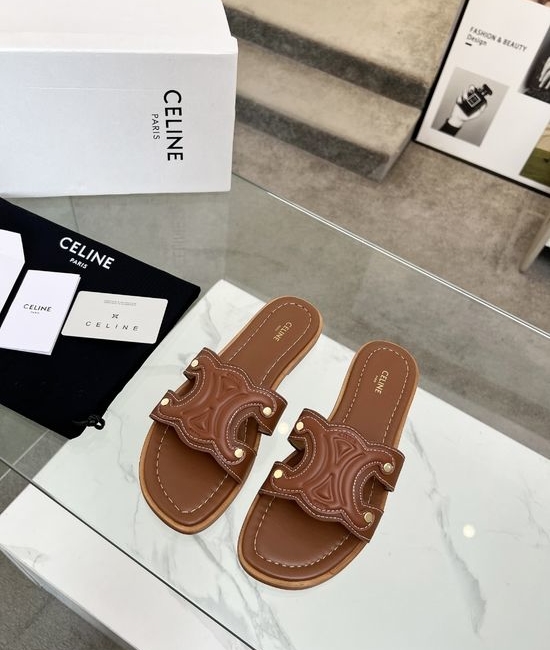 Celine Embossed Logo Calfskin Half Mules with Premium Lining