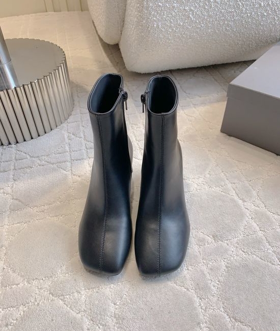 Balenciaga Square Toe Block Heel Ankle Boots Leather Upper