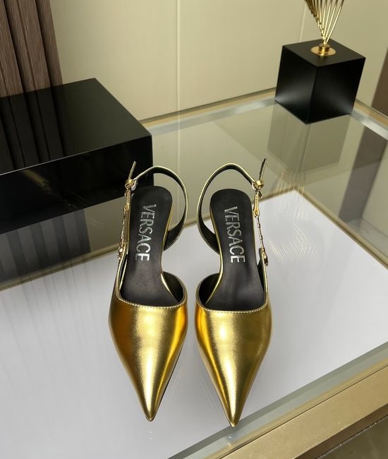 Versace Cowhide Low Heel Slingback Dress Sandals