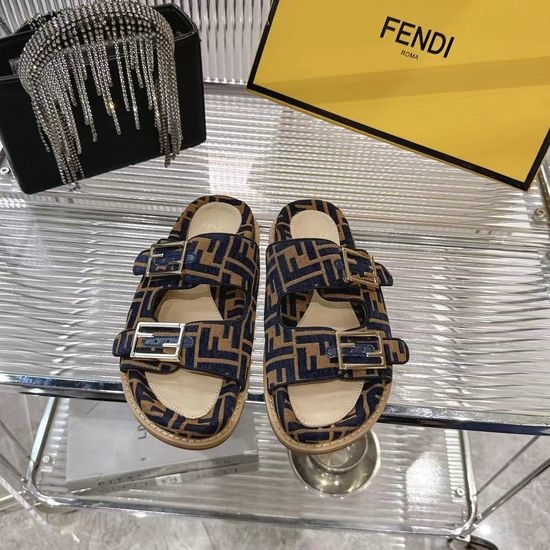 Fendi Monogrammed Two Band Leather Slide Sandals