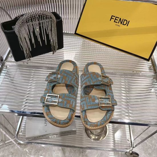 Fendi Monogrammed Two Band Leather Slide Sandals