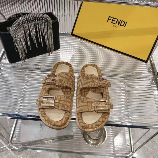 Fendi Monogrammed Two Band Leather Slide Sandals