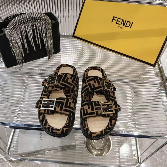 Fendi Monogrammed Two Band Leather Slide Sandals