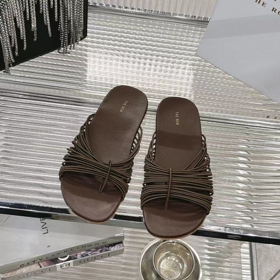 The Row Thin Strap Casual Slides with Soft Leather Sole Comfortable