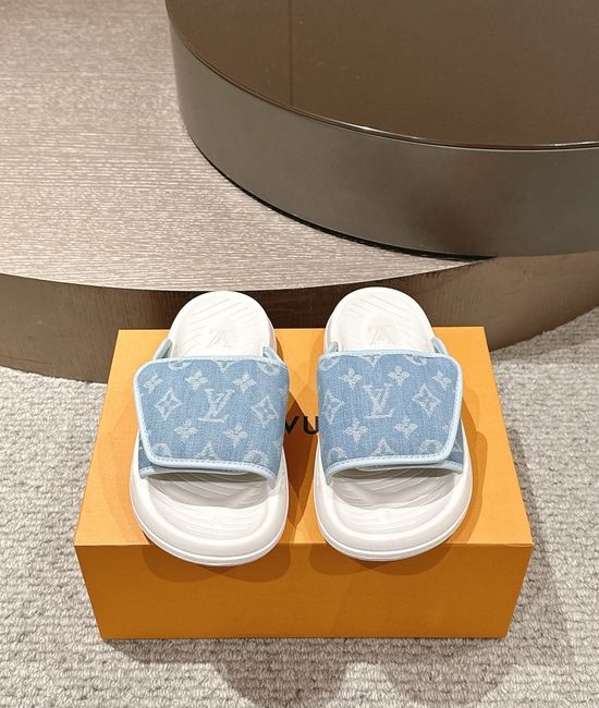 Louis Vuitton LV Platform Slides Monogram Pattern Leather Non-Slip Comfortable Slippers