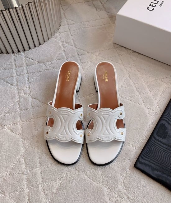 Celine Buckle Decor Chunky Heel Slides Classic Style Durable Outsole
