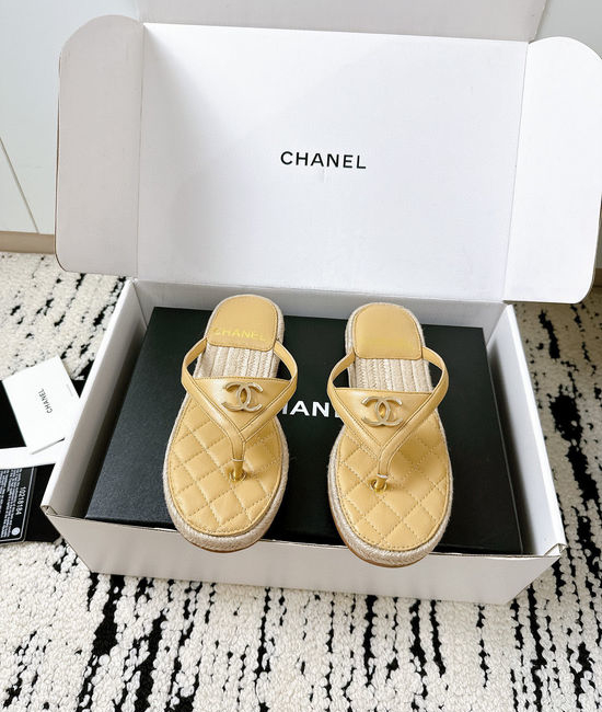 Chanel Raffia Leather Slides Classic Decor Durable Sole Casual Wear