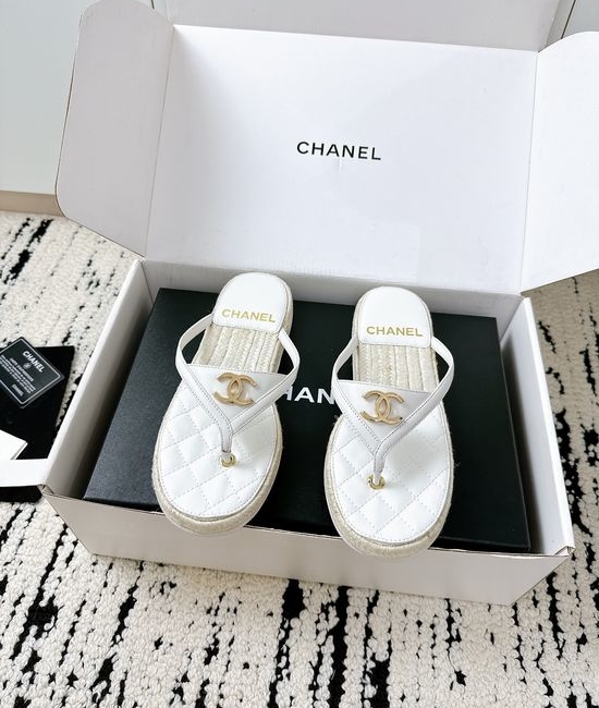 Chanel Raffia Leather Slides Classic Decor Durable Sole Casual Wear