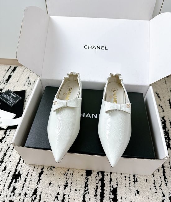 Chanel Bow Pointed Toe Flats Premium Leather Comfortable Dress Shoes