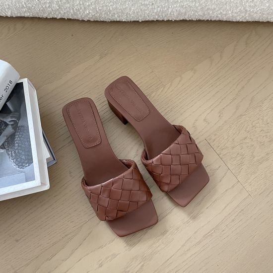 Bottega Veneta BV Woven Square Toe Leather High Heel Shoes