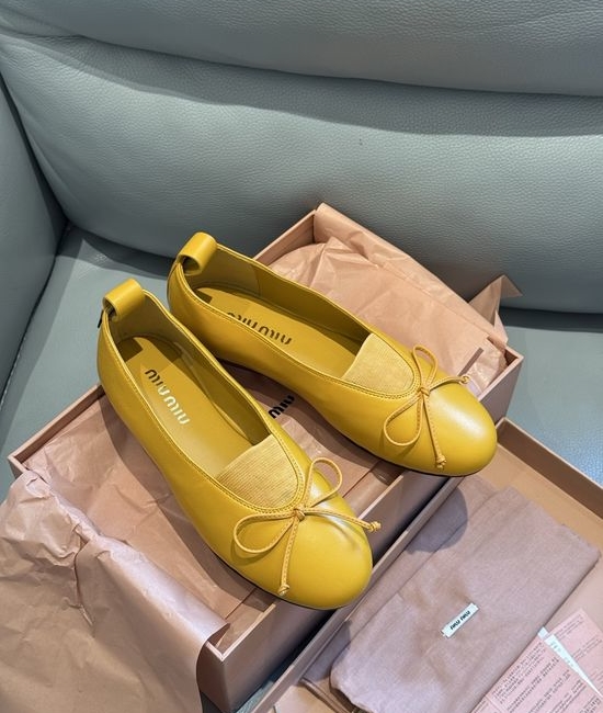 Miu Miu Soft Lambskin Bow Decor Round Toe Ballet Flats