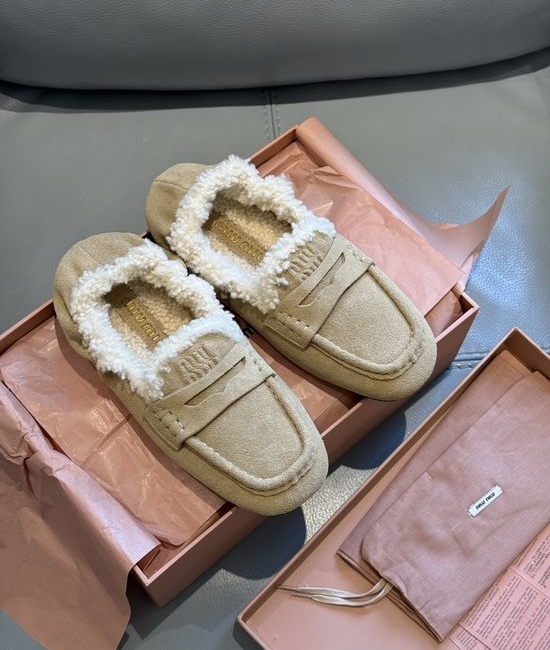 Miu Miu Soft Suede Fleece Lined Comfort Loafer Shoes