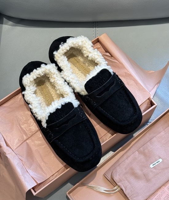 Miu Miu Soft Suede Fleece Lined Comfort Loafer Shoes