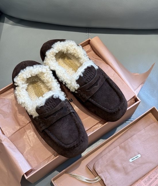 Miu Miu Soft Suede Fleece Lined Comfort Loafer Shoes