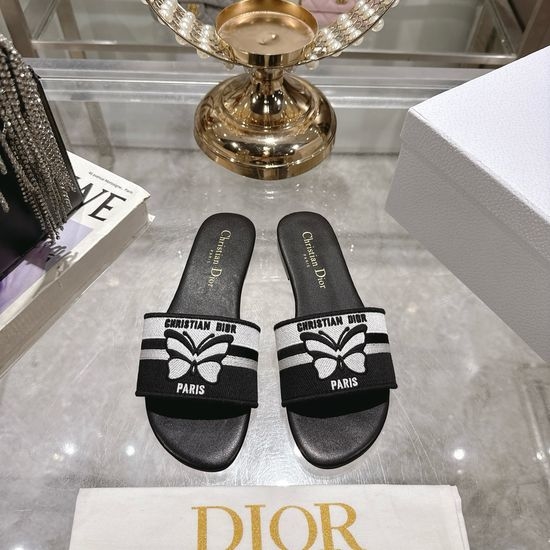 Christian Dior CD Color Block Embroidered Flat or Chunky Heel Slides