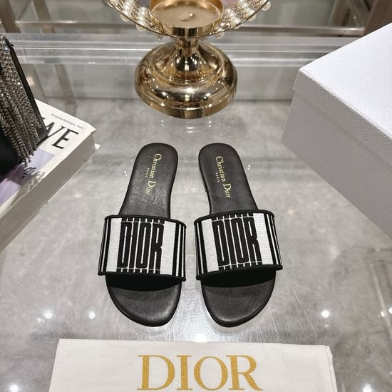 Christian Dior CD Color Block Embroidered Flat or Chunky Heel Slides