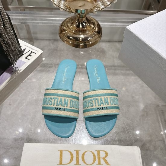 Christian Dior CD Color Block Embroidered Flat or Chunky Heel Slides