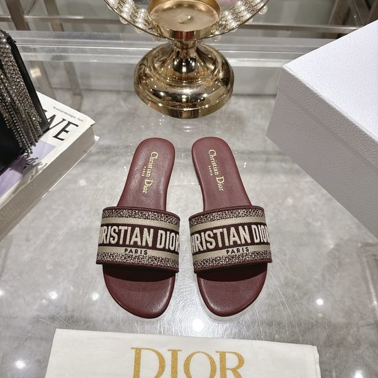 Christian Dior CD Color Block Embroidered Flat or Chunky Heel Slides
