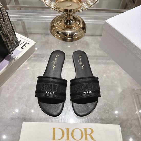 Christian Dior CD Color Block Embroidered Flat or Chunky Heel Slides