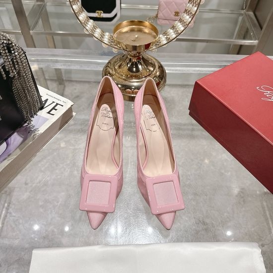 Roger Viver RV Square Buckle High Heels Elegant Commute Leather Shoes
