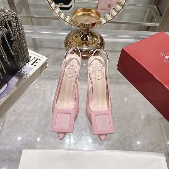 Roger Viver RV Square Buckle High Heels Elegant Commute Leather Shoes