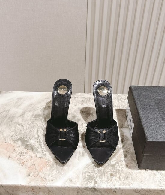 Yves Saint Laurent YSL Elegant Silk Square Toe Stiletto Heels With Ornate Buckle