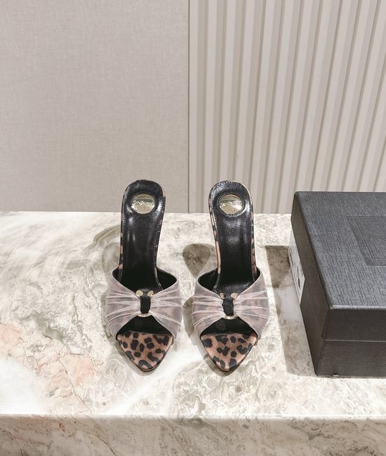Yves Saint Laurent YSL Elegant Silk Square Toe Stiletto Heels With Ornate Buckle
