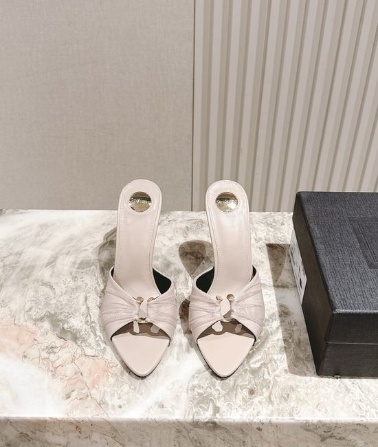 Yves Saint Laurent YSL Elegant Silk Square Toe Stiletto Heels With Ornate Buckle