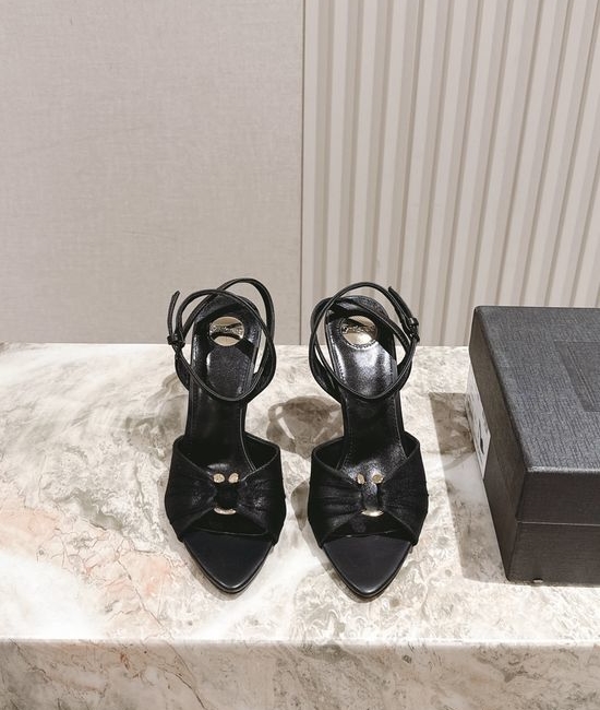 Yves Saint Laurent YSL Elegant Silk Square Toe Stiletto Heels With Ornate Buckle