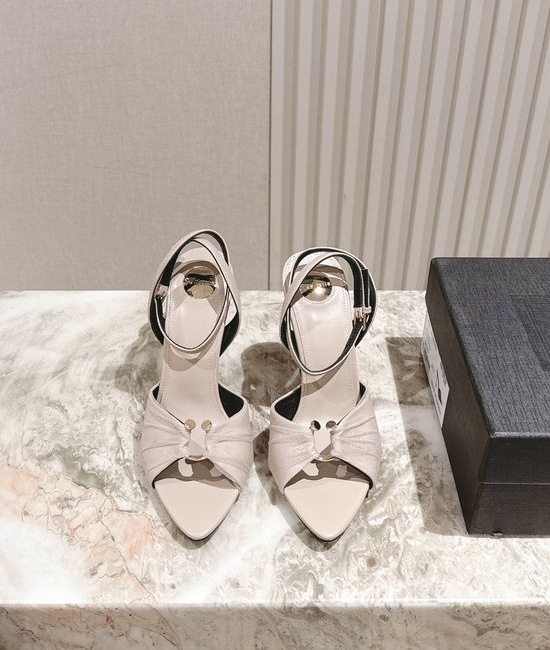 Yves Saint Laurent YSL Elegant Silk Square Toe Stiletto Heels With Ornate Buckle