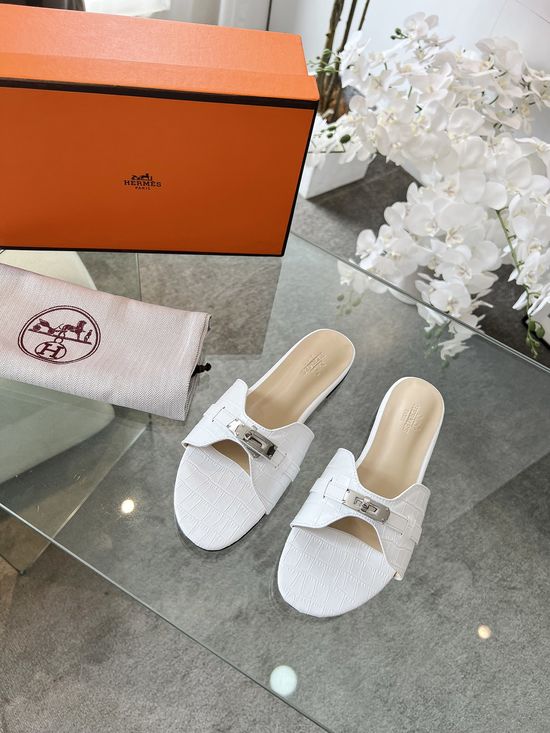 Hermes Casual Flat Slides with Rubber and Leather Sole