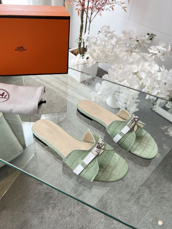 Hermes Casual Flat Slides with Rubber and Leather Sole