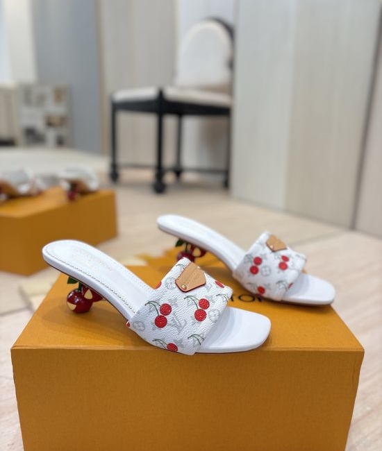 Louis Vuitton LV Stylish Cherry Heel Sandals with Genuine Leather Sole