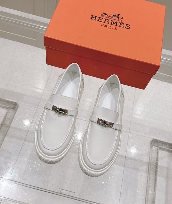 Hermes Buckle Decor Slip-On Loafers Casual Fashion Leather Shoes