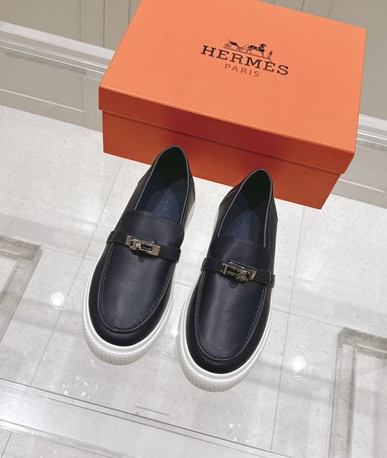 Hermes Buckle Decor Slip-On Loafers Casual Fashion Leather Shoes