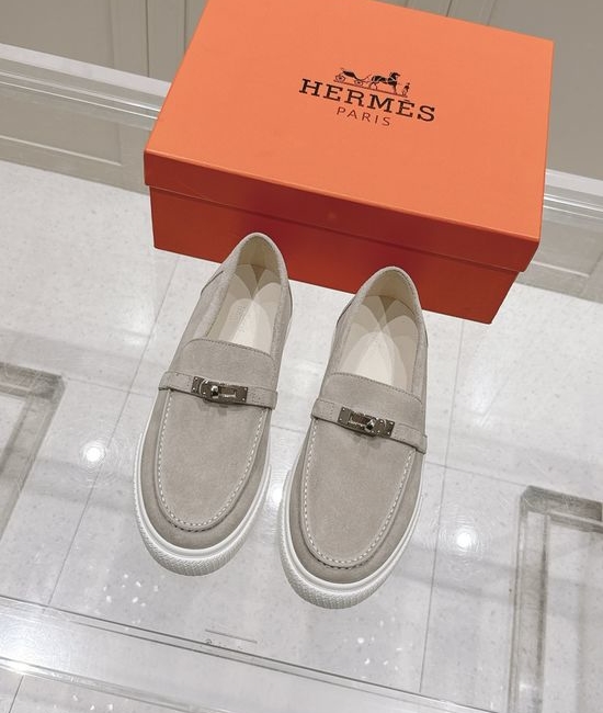 Hermes Buckle Decor Slip-On Loafers Casual Fashion Leather Shoes