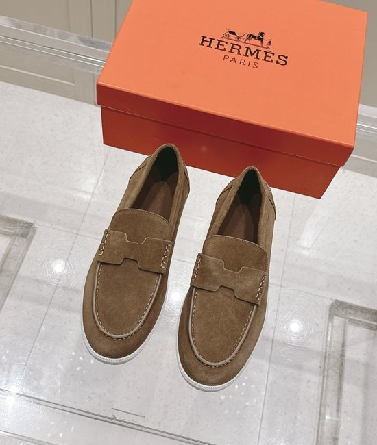 Hermes Classic H Design Loafers Casual Urban Style Leather Shoes